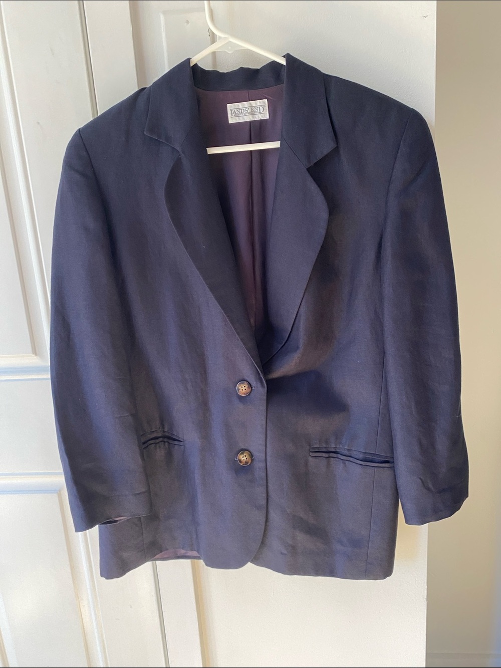 Lands End Navy Tailored Two-Button Blazer